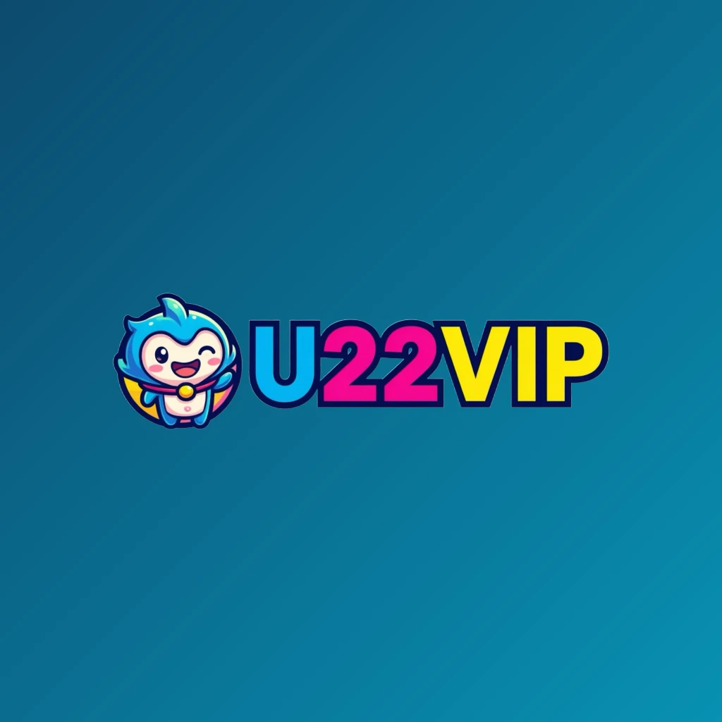 U22VIP mascot-style logo featuring a friendly character icon with bold, colorful lettering in a gaming brand style on a transparent background, designed as a wide horizontal rectangular wordmark logo for a website header